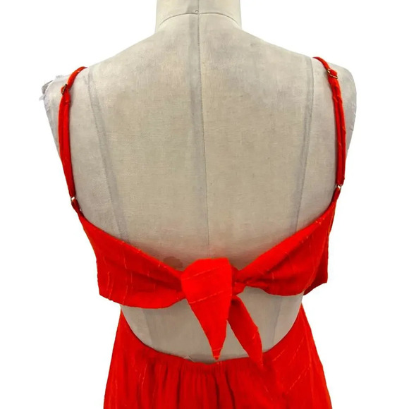 L*SPACE Sophia Mini Dress Keyhole Cutout Tie Back Dress Red Orange Small - Picture 9 of 12